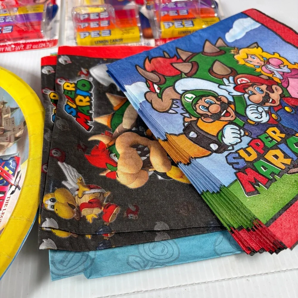 Super Mario Birthday Party Favor Lot PEZ Dispensers Zelda Plates Napkins Straws